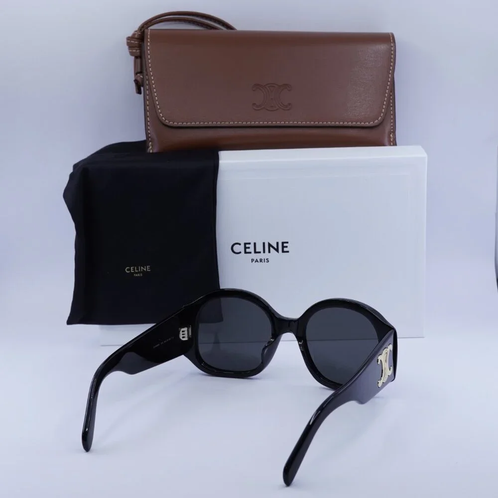 Celine Black Sunglasses with Gold Triomphe Logo and Brown Case - Picture 9 of 9